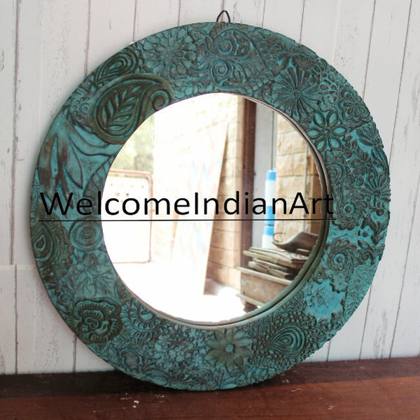 Antique Wood Carved Mirror Wall Hanging