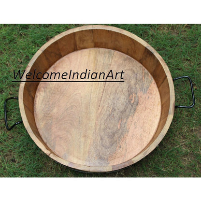 Wooden Serving Tray Unique Round Model 1 ( Set Of 1 )
