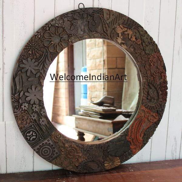 Reclaimed Wooden Round Mirror Made From