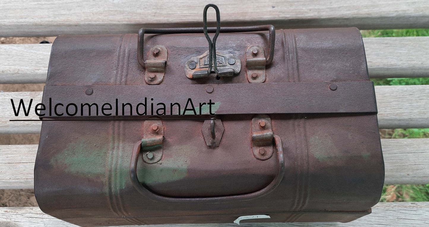 Antique Barber Box Rustic Grooming Metal