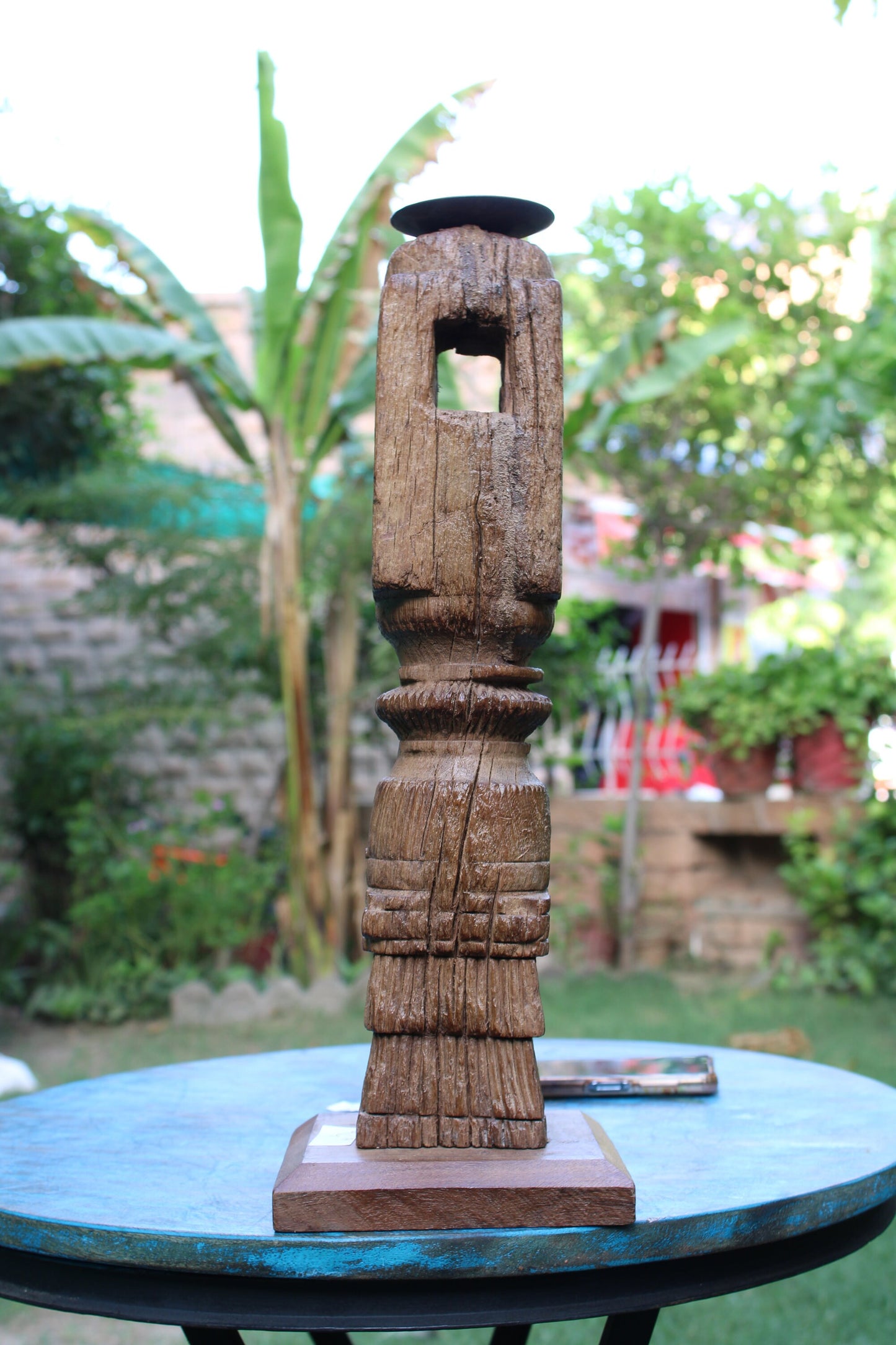 Old Vintage Wooden Candle Holder Model 1