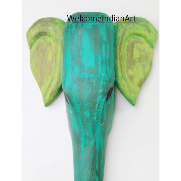 Wooden Elephant Head Vintage Painted Model 1