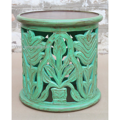 Indian Wooden Coffee Table Unique Green