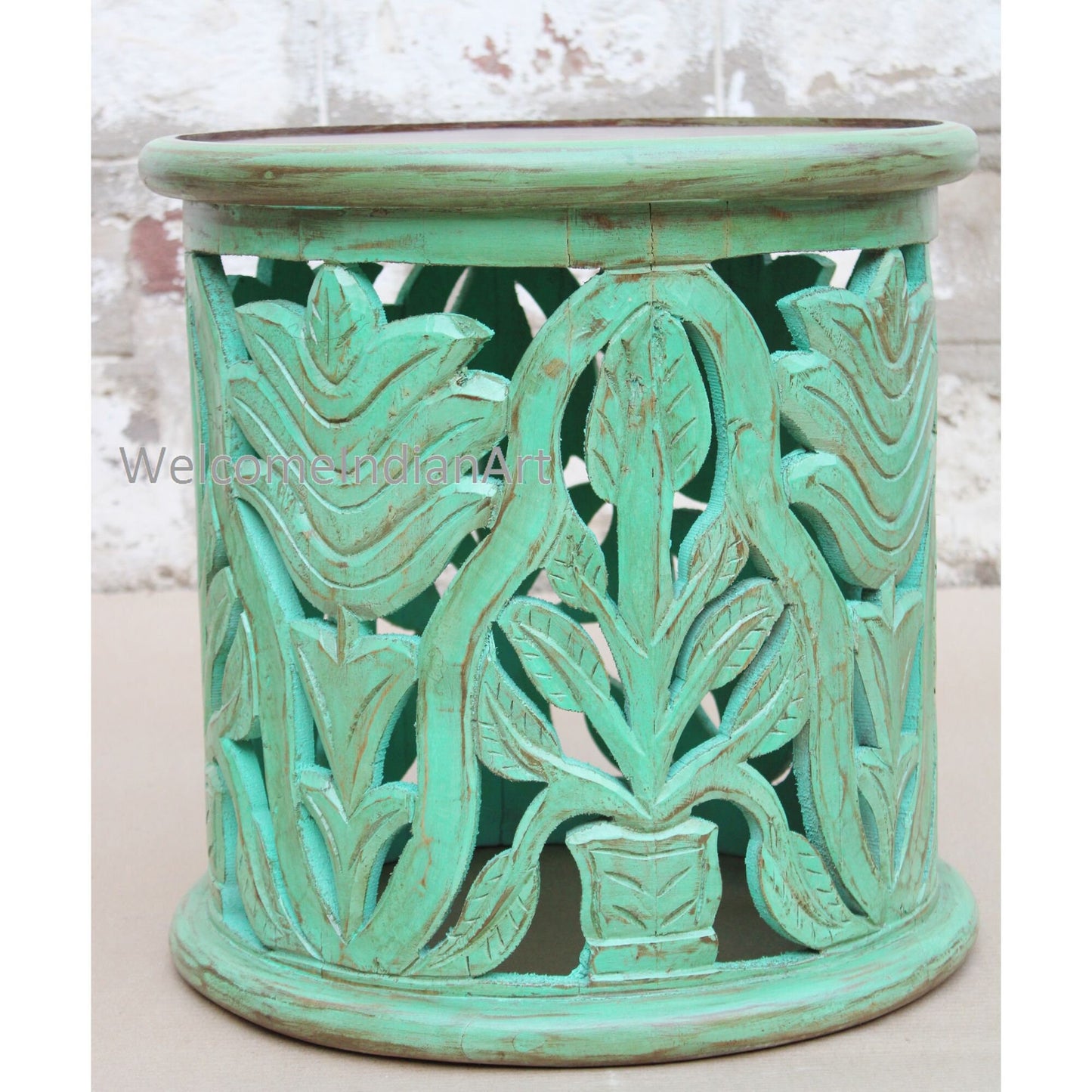 Indian Wooden Coffee Table Unique Green