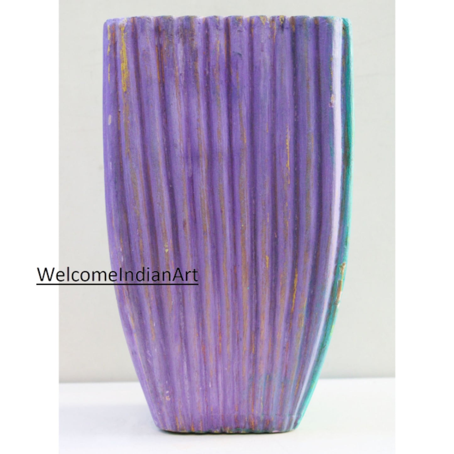 Hand Carved Wood Vase Floral Model 1