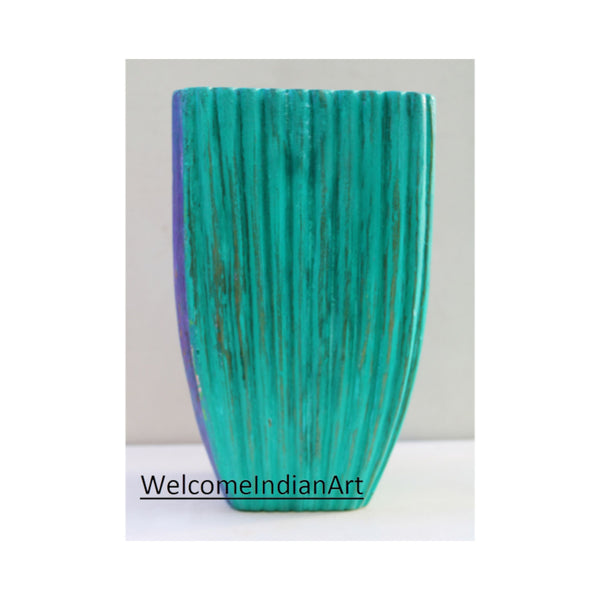 Hand Carved Wood Vase Floral Model 1
