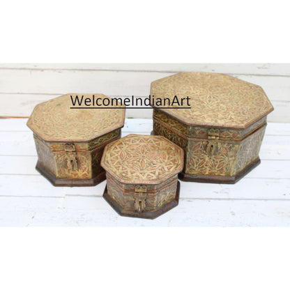Handmade Wood Brass Box Set Model 1