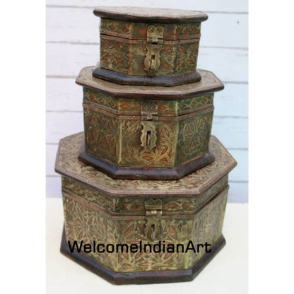 Handmade Wood Brass Box Set Model 1