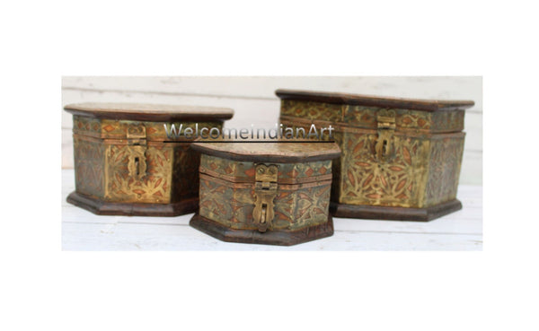 Handmade Wood Brass Box Set Model 1