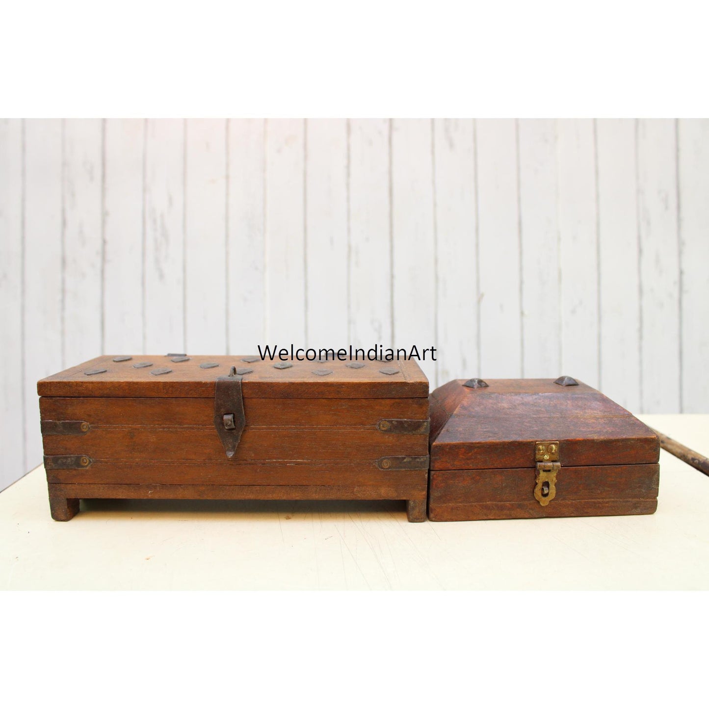 Handmade Wooden Carving Box, Handcrafted Model 1 ( Set Of 2 )