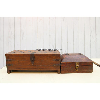 Handmade Wooden Carving Box, Handcrafted Model 1 ( Set Of 2 )