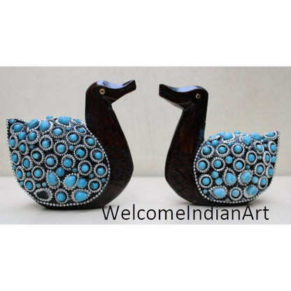 Wooden Carved Turtle With Duck Set