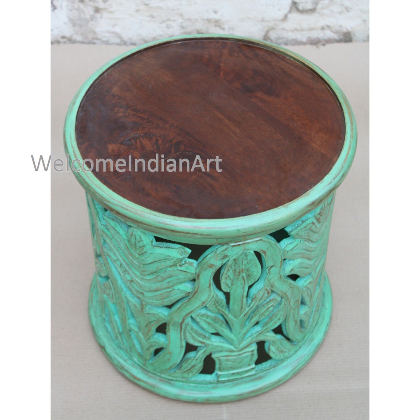 Indian Wooden Coffee Table Unique Green
