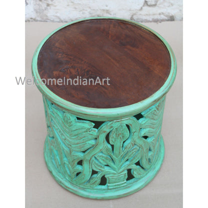Indian Wooden Coffee Table Unique Green