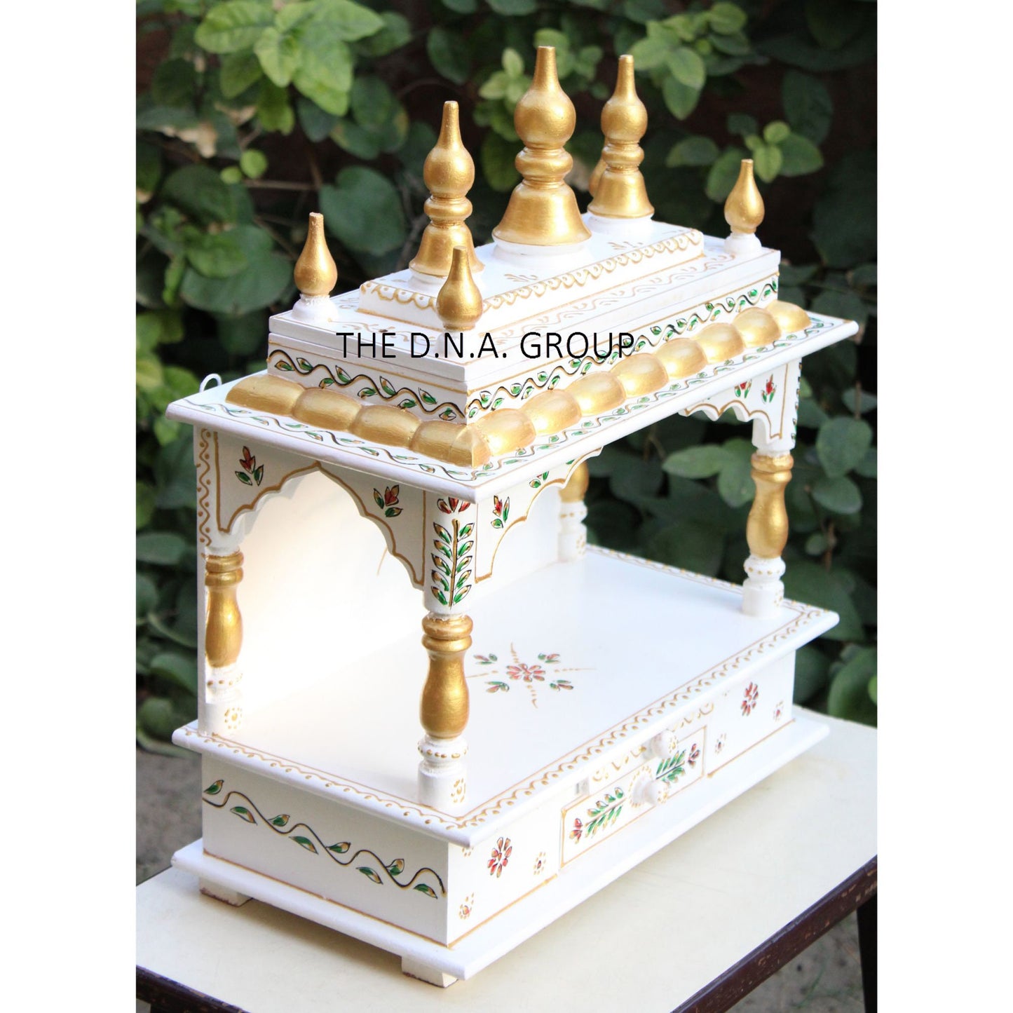Big Size Wooden Temple in Classy White and Gold.