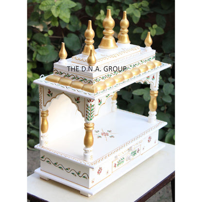 Big Size Wooden Temple in Classy White and Gold.