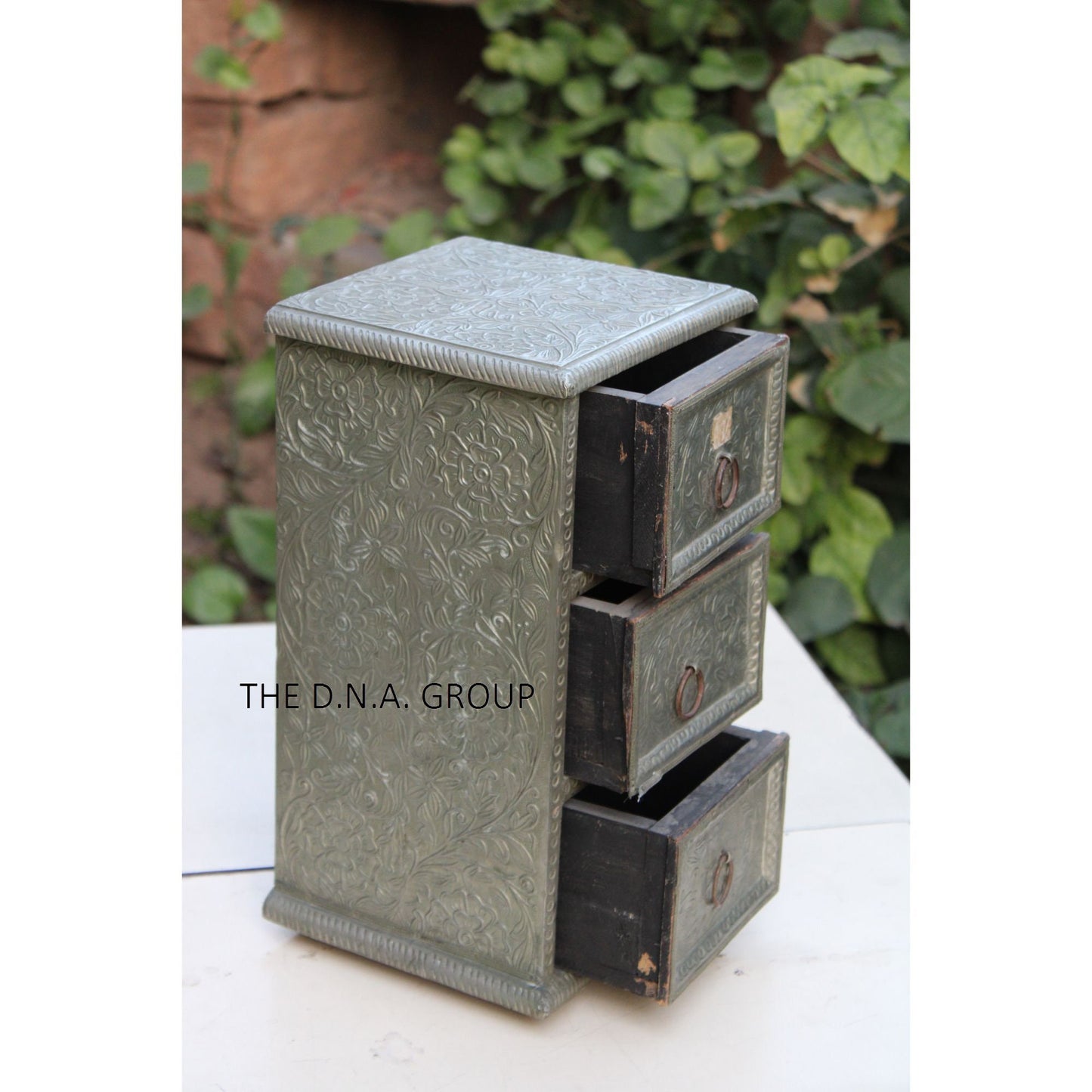 Antique Wooden Jewelry Drawer, Metal Fitted