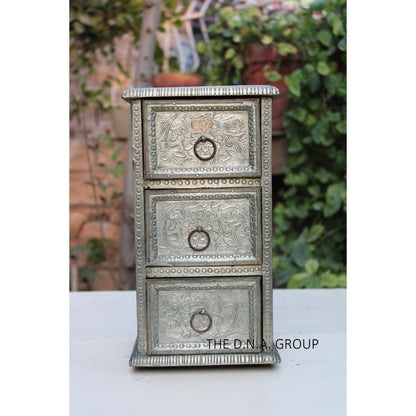 Antique Wooden Jewelry Drawer, Metal Fitted