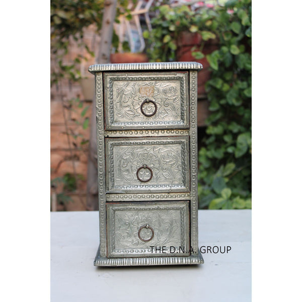 Antique Wooden Jewelry Drawer, Metal Fitted