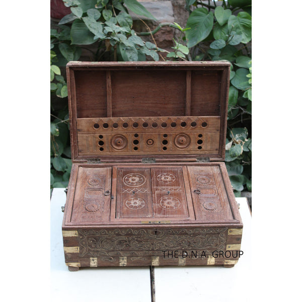 Antique Wooden Trunk With Secret Metal