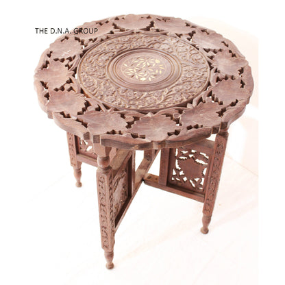 Antique Wooden Carved Table/Folding Handmade Hand