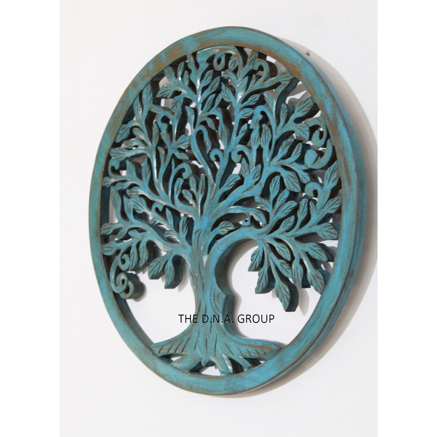 Round Wooden Tree Wall Art Blue