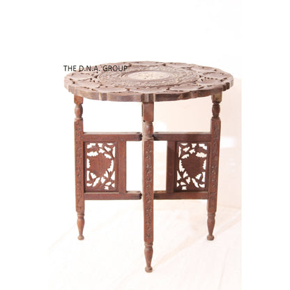 Antique Wooden Carved Table/Folding Handmade Hand