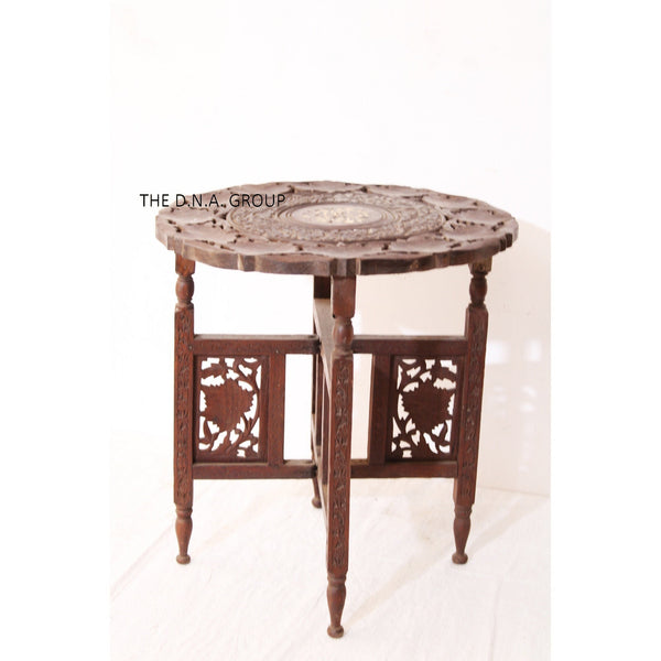 Antique Wooden Carved Table/Folding Handmade Hand