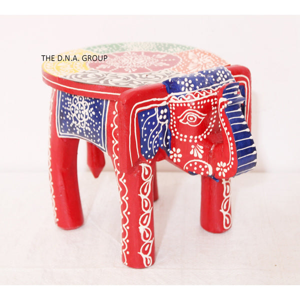 Wooden Handmade Small Elephant Stool/Hand Carved Traditional Low Height Bajot/Decorative Painted Table/Gift For Home Decor/Bedside Furniture