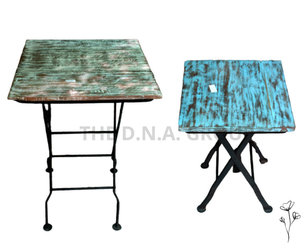 Indian Wooden Foldable Coffee Table Handmade Square Kitchen Tea Table Camp Table Study Side Table Portable Picnic Boho Table