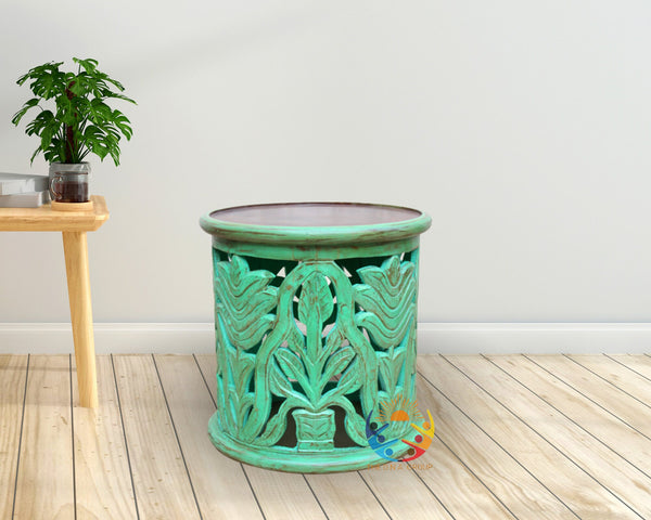 Indian Wooden Coffee Table Unique Green