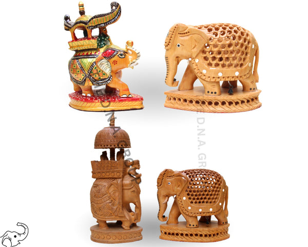 Wooden Elephant Figurines Set Of Model 1