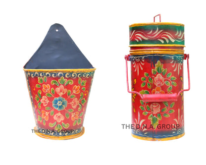 Iron Bucket Handmade Floral Painted Model 1