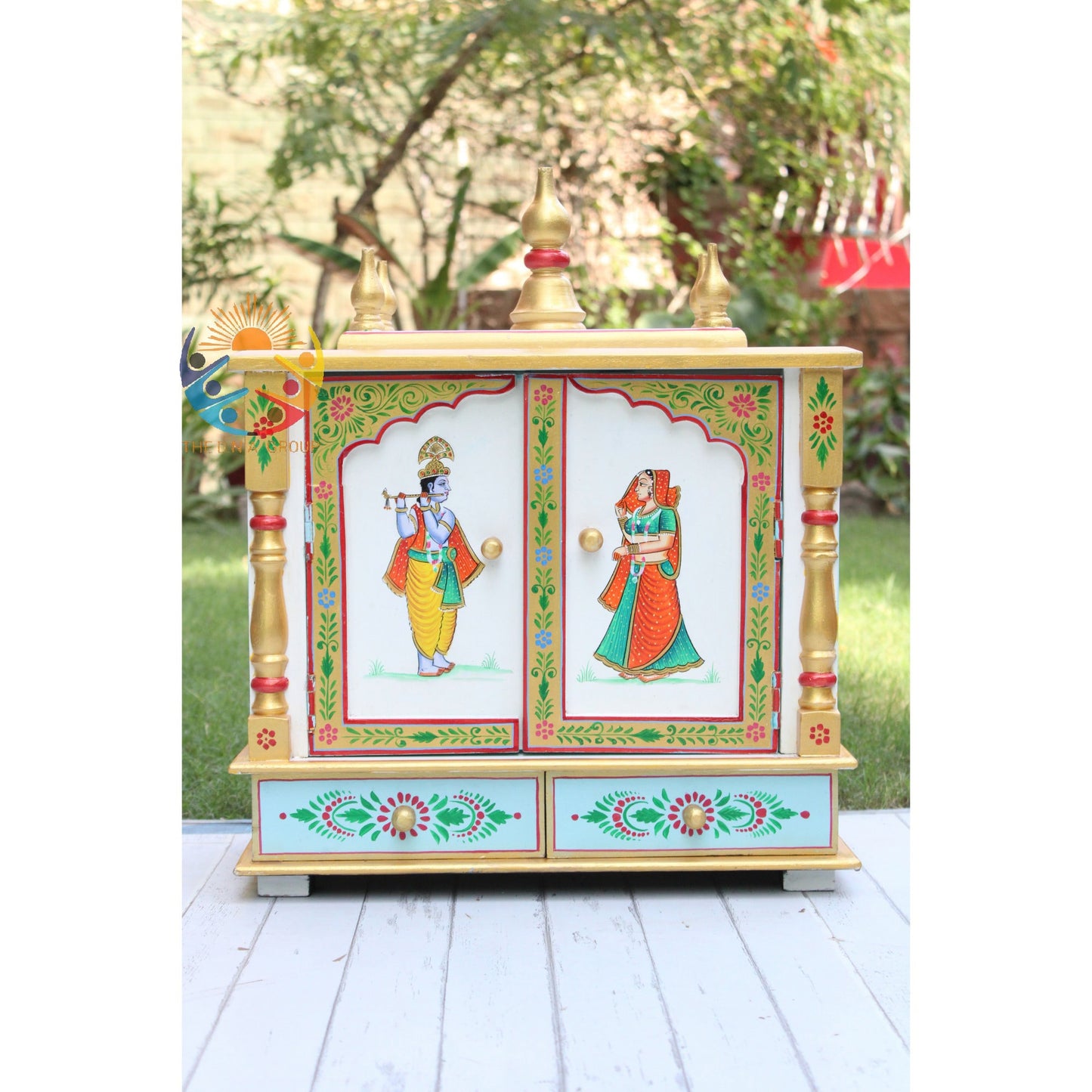 Beautiful Radha-Krishna Embossed Wooden Temple