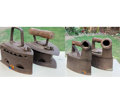 Antique Iron Vintage Old Charcoal Model 1 ( Set Of 2 )