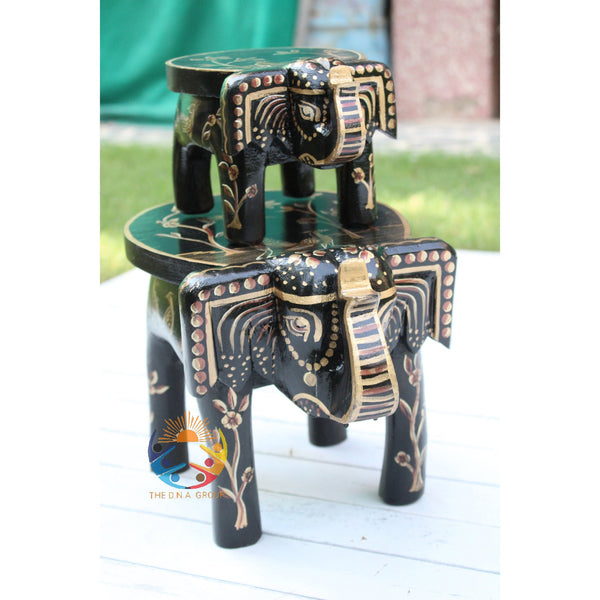 Handmade Wooden Elephant Stool Hand Carved Step Stool For Kids Wooden Handpainted Decorative Side Coffee Table 1 Set Of 2 Foot Stools Gift