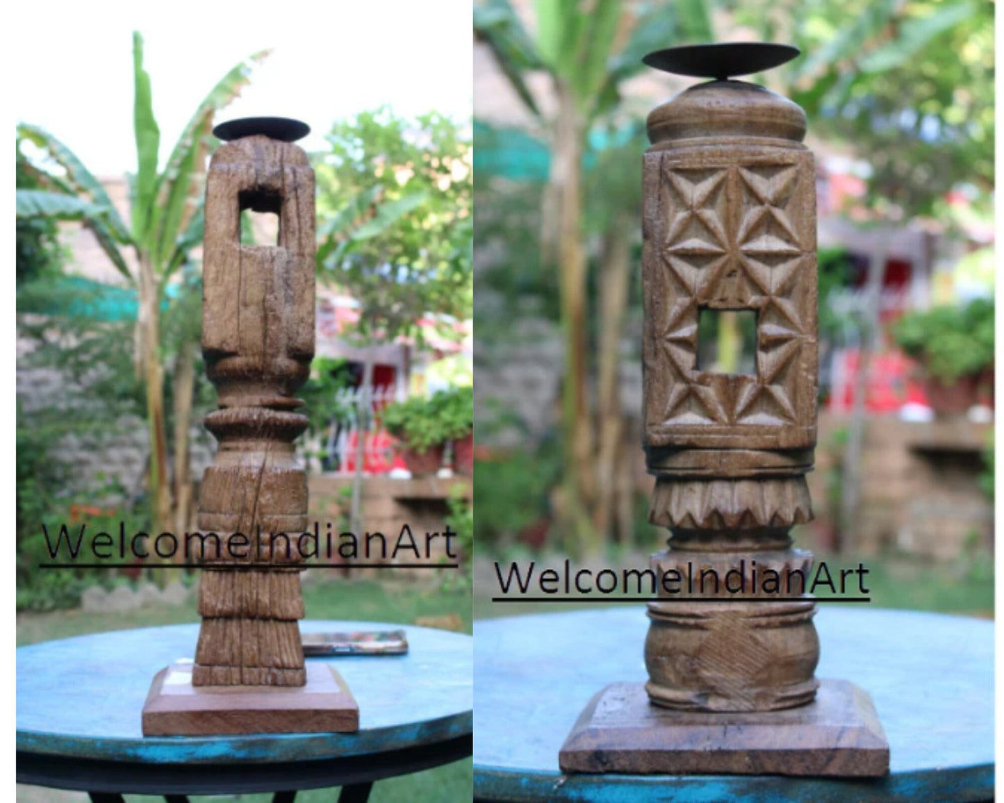 Old Vintage Wooden Candle Holder Model 1