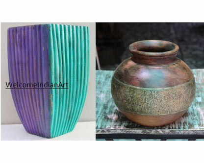Hand Carved Wood Vase Floral Model 1