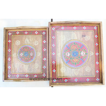 Handmade Wooden Serving Tray Unique Model 1 ( Set Of 3 )