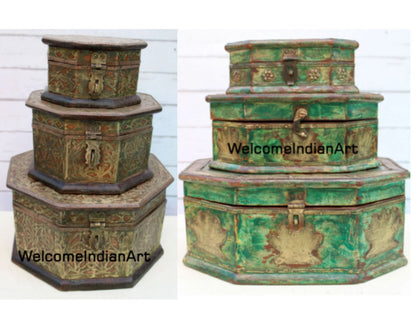 Handmade Wood Brass Box Set Model 1