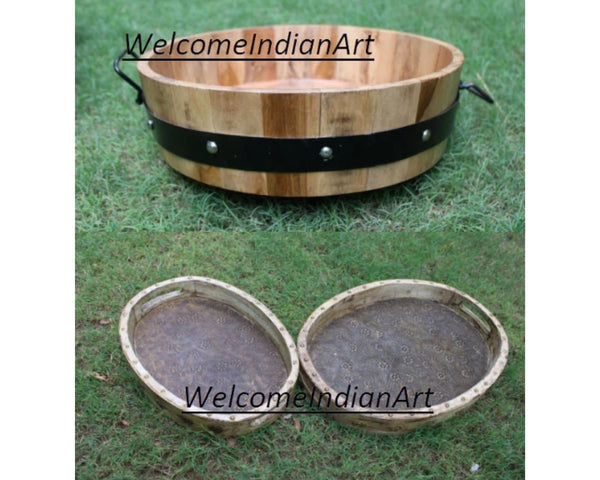 Wooden Serving Tray Unique Round Model 1 ( Set Of 1 )