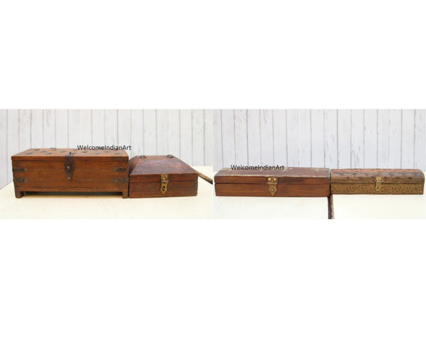 Handmade Wooden Carving Box, Handcrafted Model 1 ( Set Of 2 )