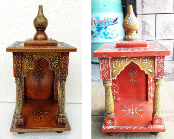 Small Wooden Temple Mandir In "Orange" and "Cooper"