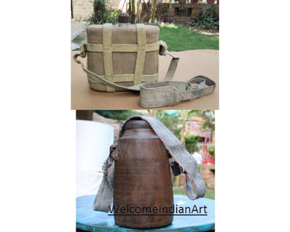 Wooden Water Bottle With Canvas Belt,