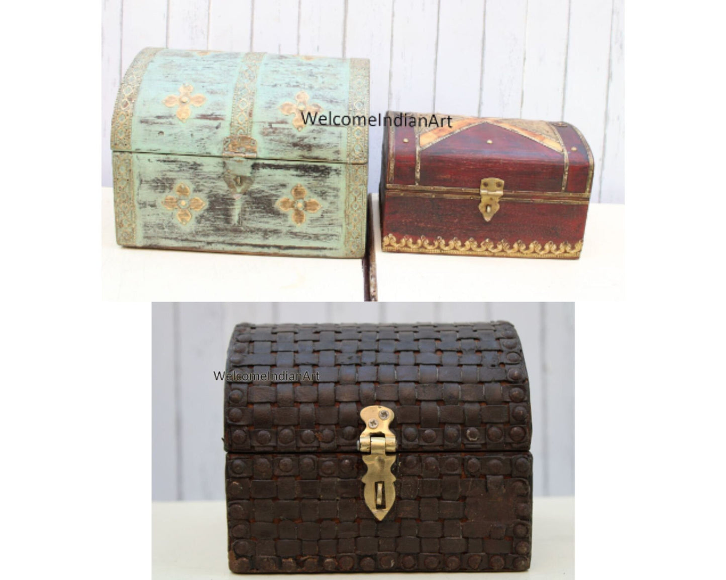 Wooden Brass Fitted Jewelry Box Wood