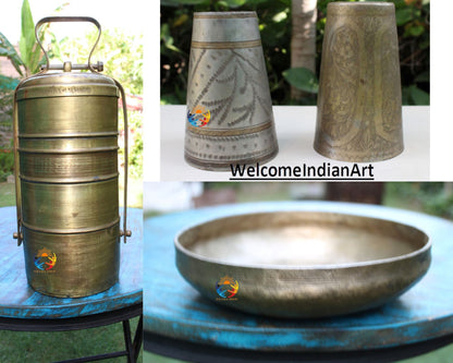 Vintage Old Brass Collectible Old Tiffin