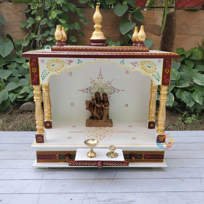 Brownish White Gold Handmade Wooden Temple
