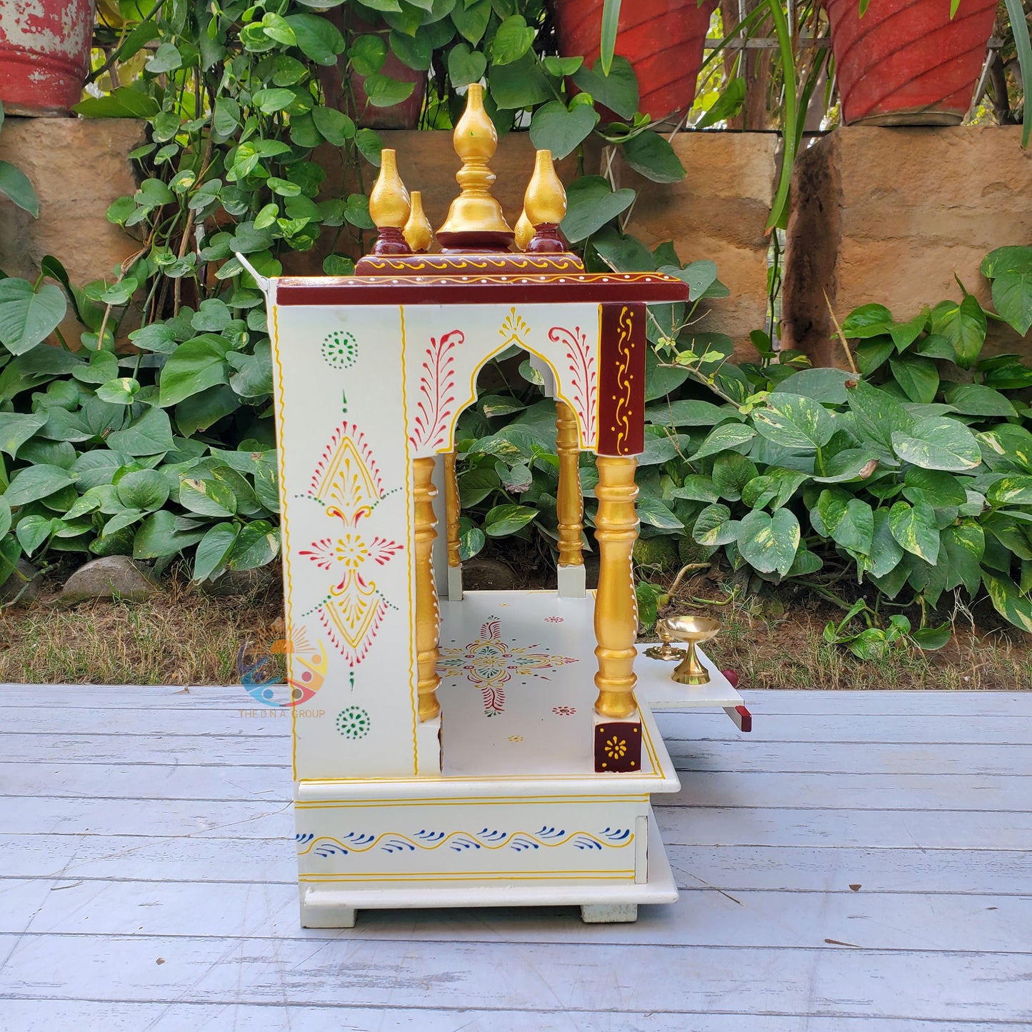 Brownish White Gold Handmade Wooden Temple