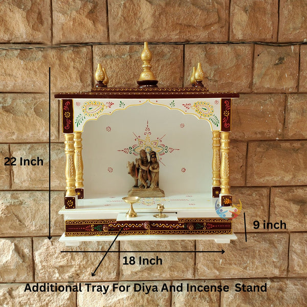 Brownish White Gold Handmade Wooden Temple