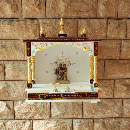 Brownish White Gold Handmade Wooden Temple